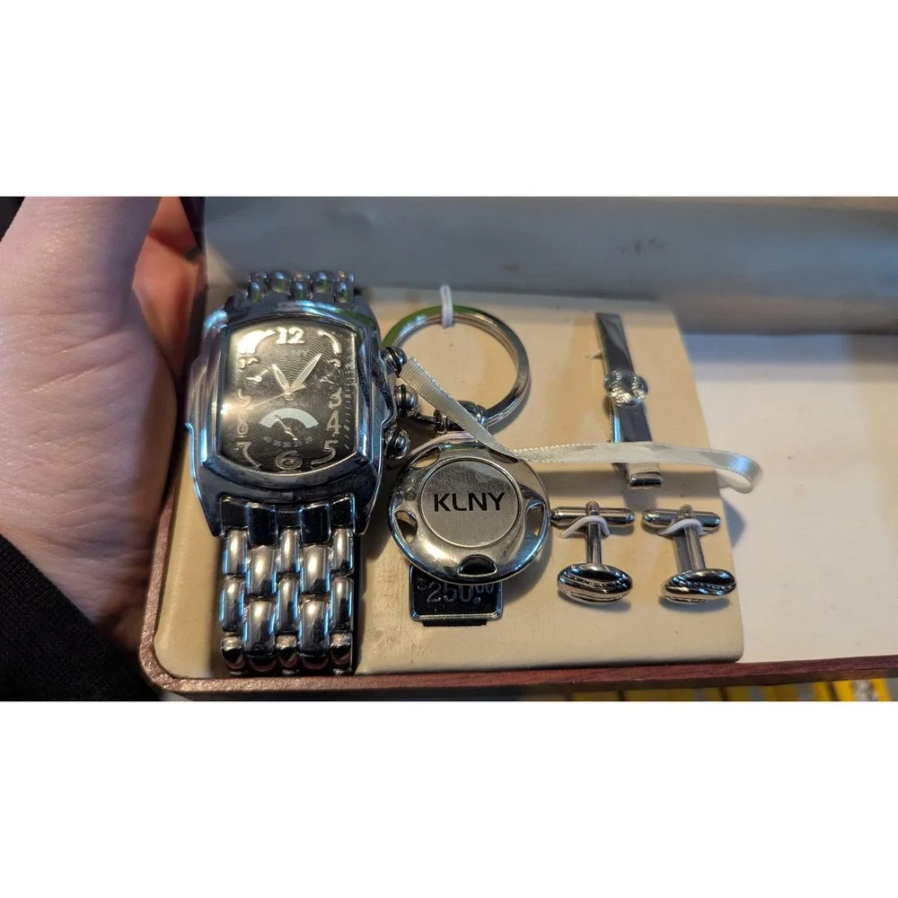 KLNY Ambassador Watch Keychain Cufflinks Tie Clip‎ Set Mens